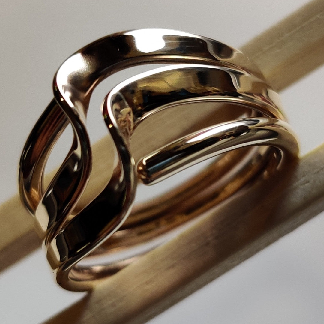 Three Turn Wave Energy Rings™In Solid 14K Yellow Gold