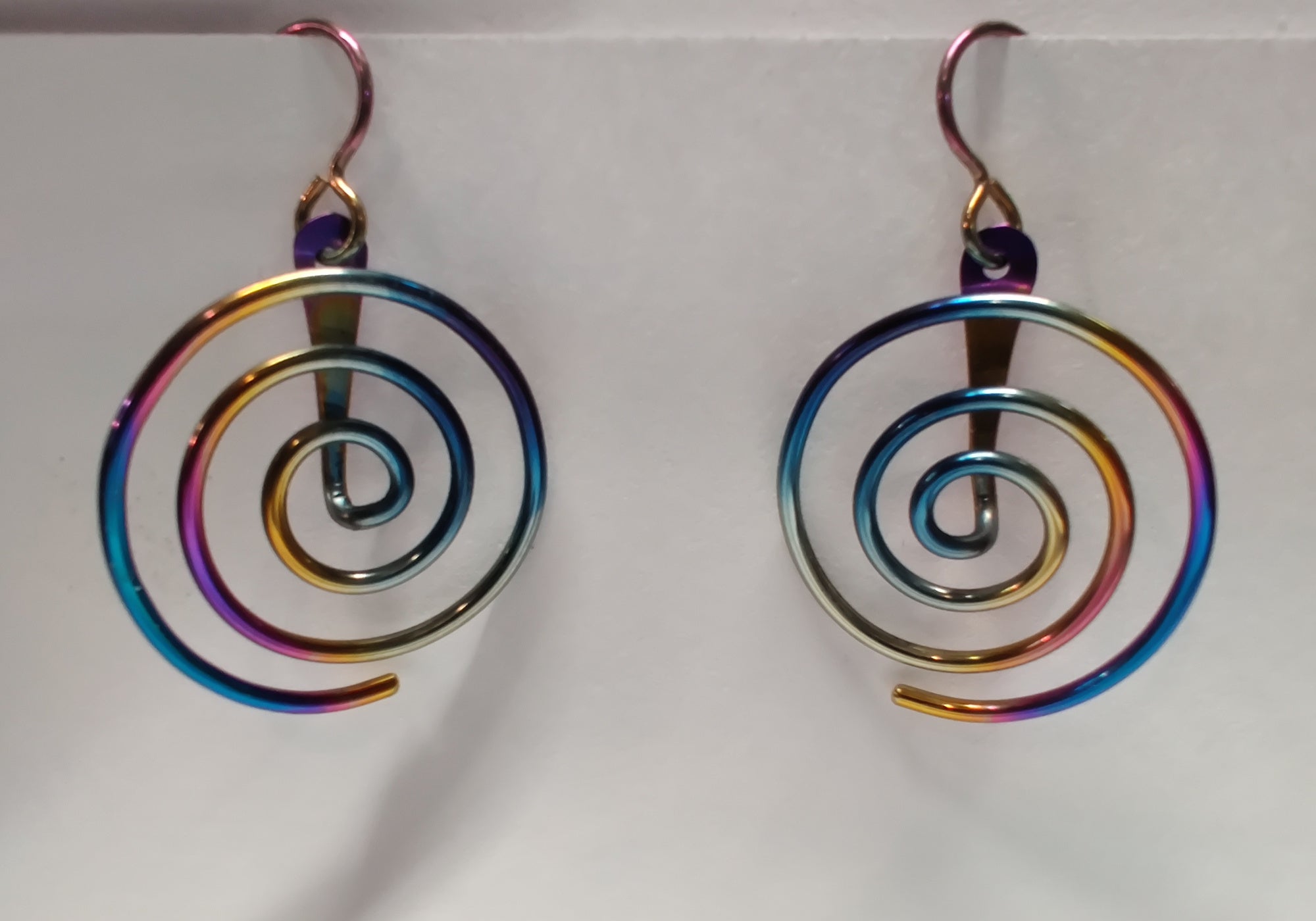 Spiral Niobium Earrings - Faraday Coil Style In Rainbow Finish