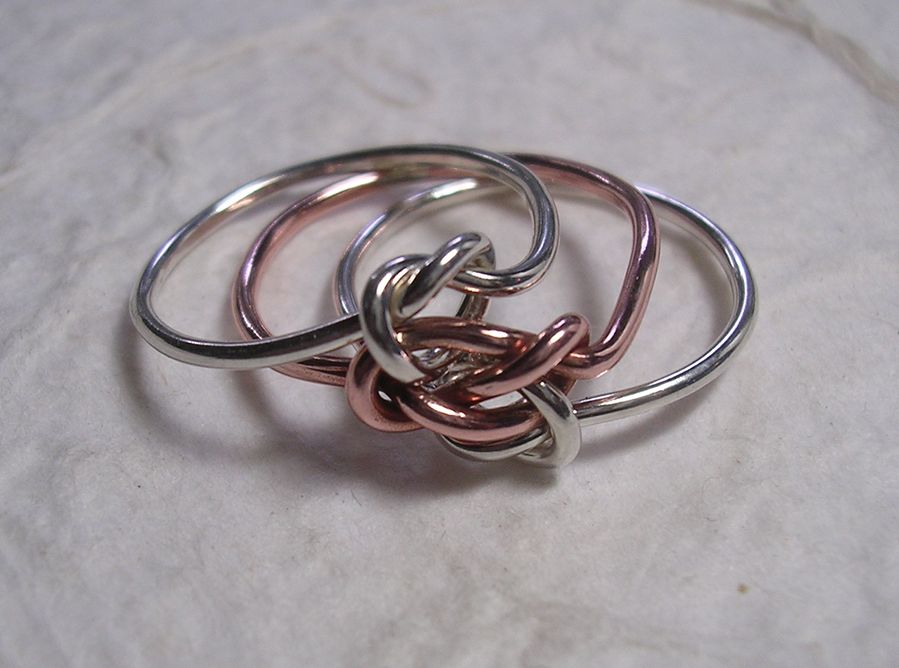 Triple Love Knot Ring in 14k Yellow, Rose and Palladium White Gold
