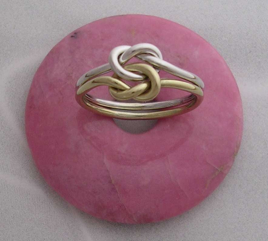 14K and Sterling Silver Double Love Knot Ring in 16 Gauge