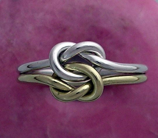 14K and Sterling Silver Double Love Knot Ring in 16 Gauge