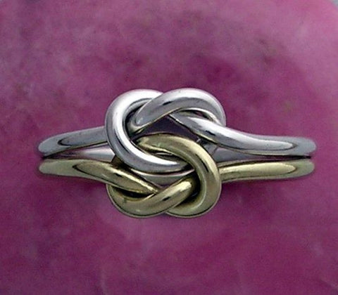 Triple Love Knot Ring in 14k Yellow, Rose and Palladium White Gold