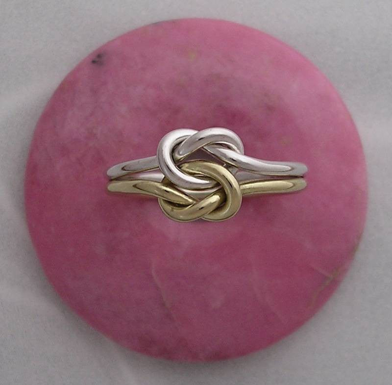 14K and Sterling Silver Double Love Knot Ring in 16 Gauge