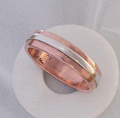 Mock Pavé™ Textured Sterling Band Within A Copper Wave Energy Ring