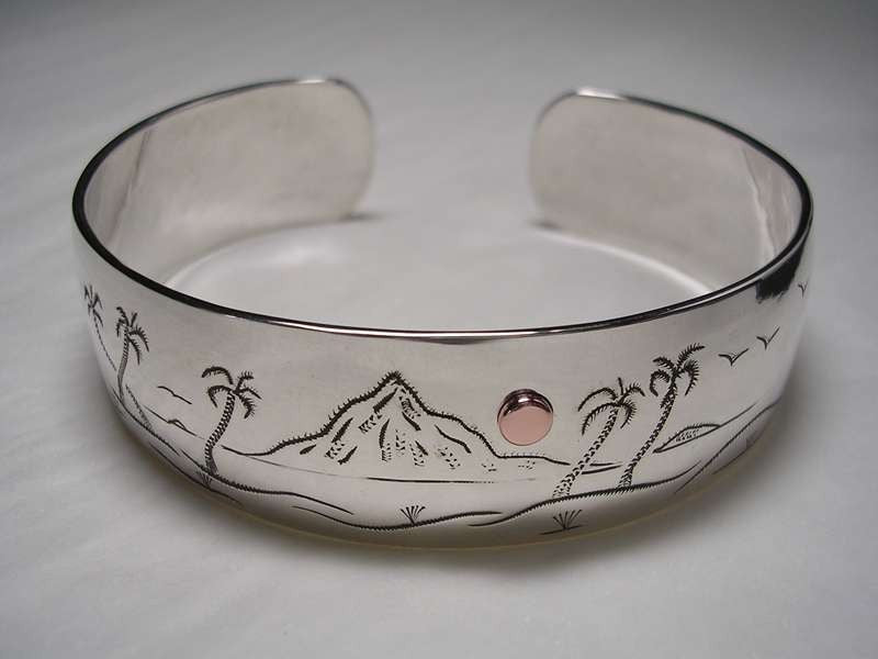 Hawaii Inspired Bracelet in Sterling Silver with Pure Copper Moon