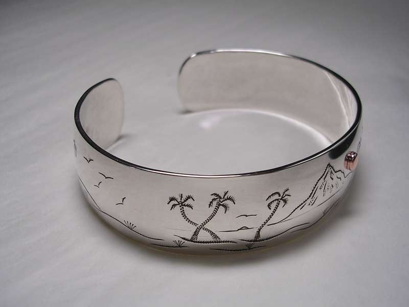 Hawaii Inspired Bracelet in Sterling Silver with Pure Copper Moon