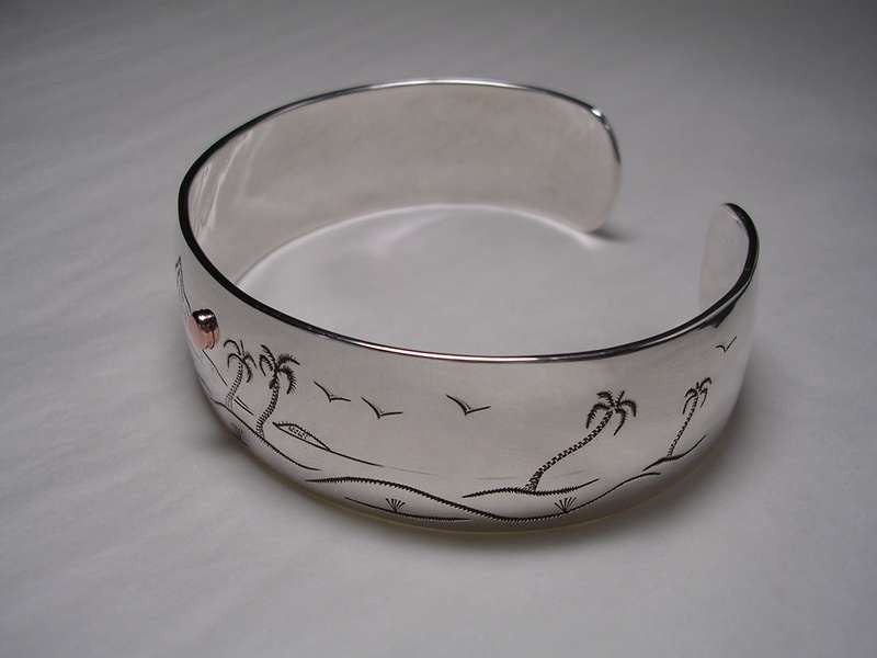 Hawaii Inspired Bracelet in Sterling Silver with Pure Copper Moon