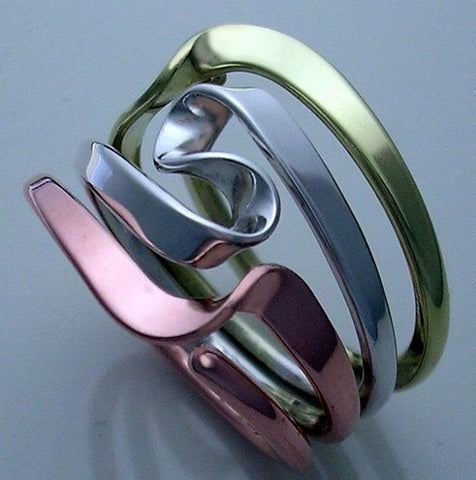 Three Turn Wave Energy Rings™In Solid 14K Yellow Gold