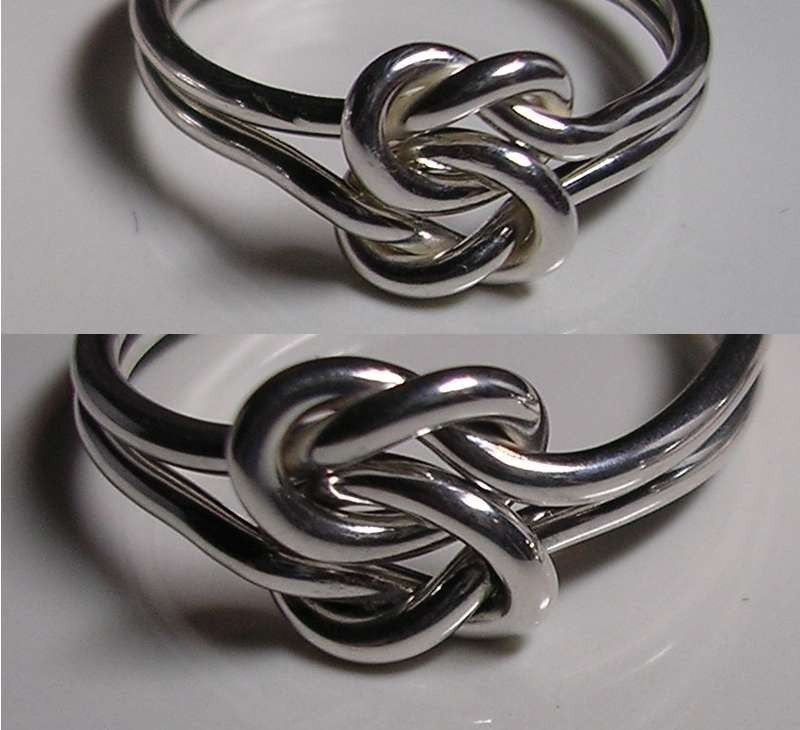 2 Double Love Knot Rings in Sterling Silver 14gauge and 16gauge