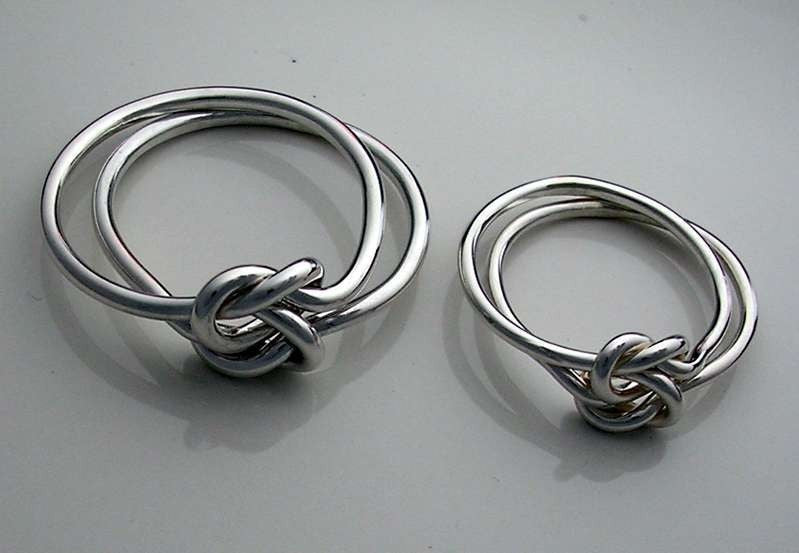2 Double Love Knot Rings in Sterling Silver 16gauge and 18gauge
