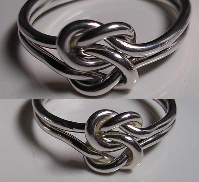 2 Double Love Knot Rings in Sterling Silver 14gauge and 16gauge