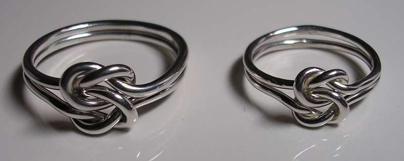 2 Double Love Knot Rings in Sterling Silver 14gauge and 16gauge