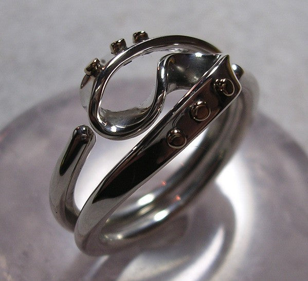 Steampunk Vortex Energy Ring™ Sterling with 14k Gold Rivets