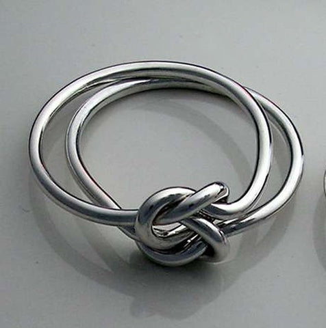 2 Double Love Knot Rings in Sterling Silver 16gauge and 18gauge