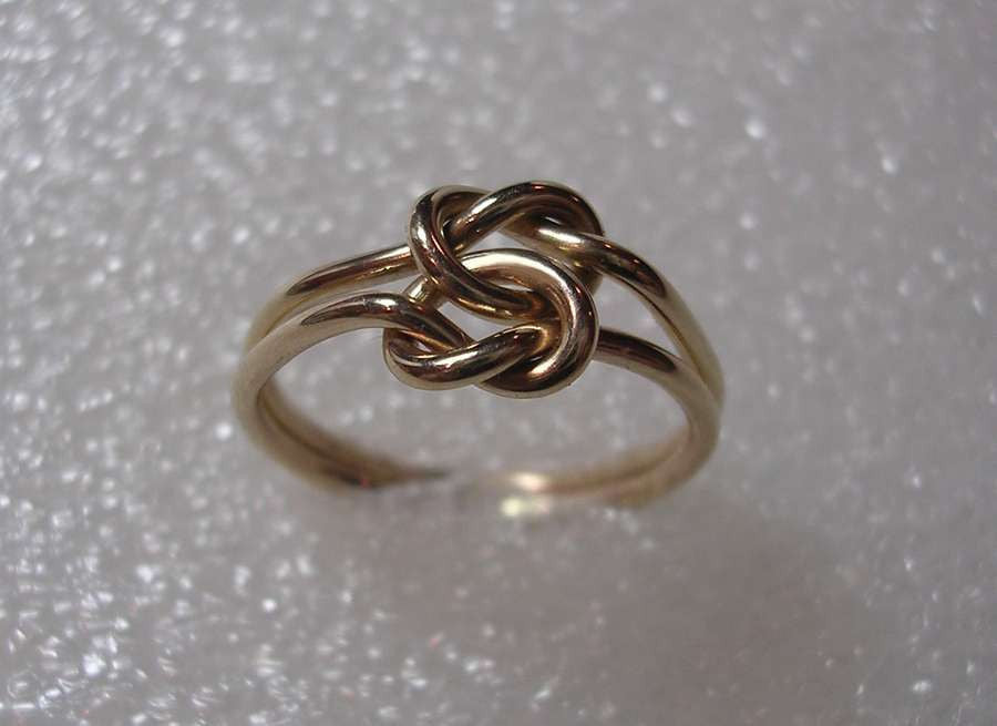 16 Gauge Double Love Knot Ring in Solid 14K yellow gold