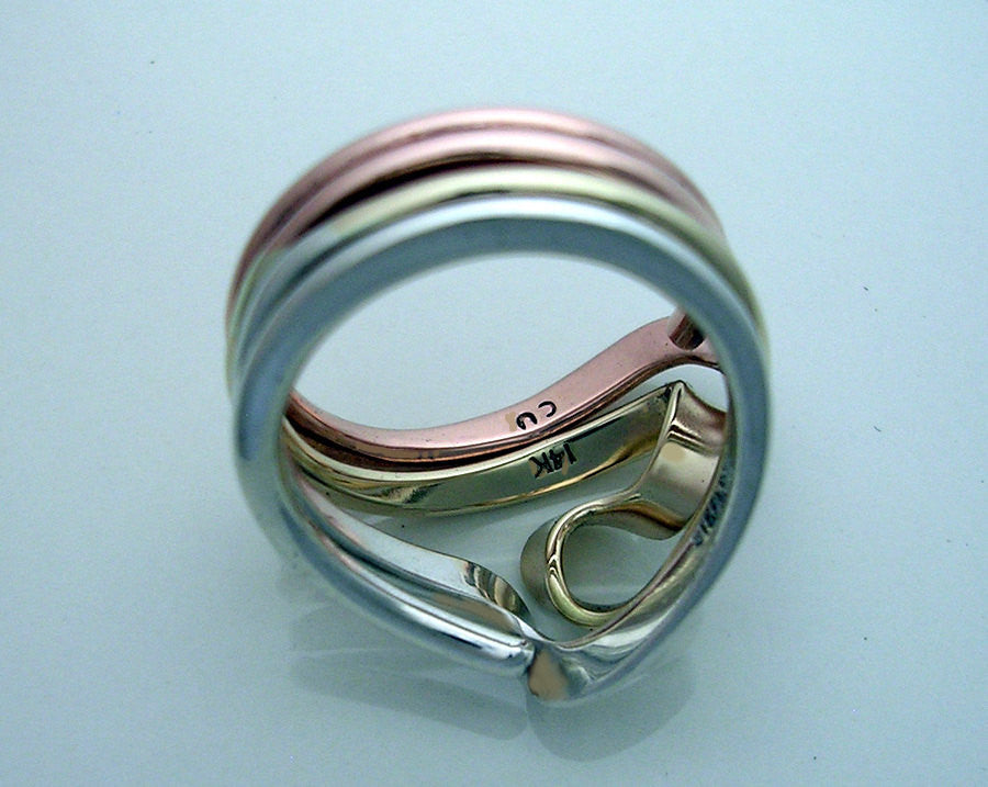 Tesla Inspired Silver, 14k Yellow Gold and Copper Vortex Energy Ring™.