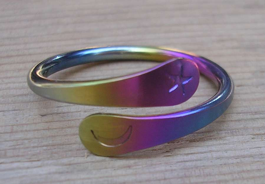 Niobium Moon Star Rainbow Ring Hand Forged