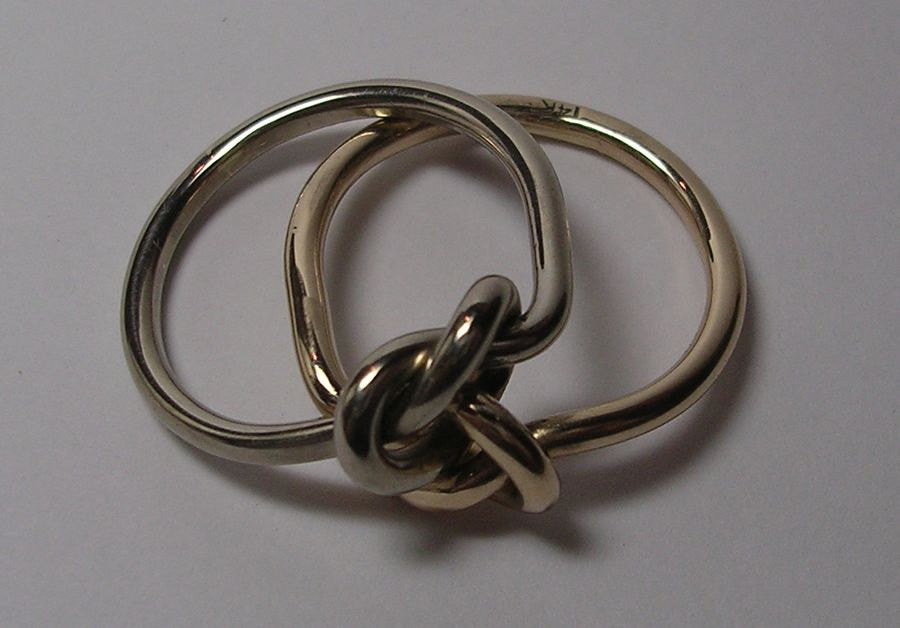 Double Love Knot Ring in Solid 14K Yellow Gold & Sterling Silver - 16 Gauge - Gold Love Knot Ring