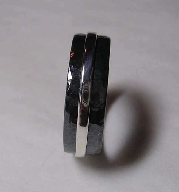 Black Niobium and Sterling Silver Band Ring