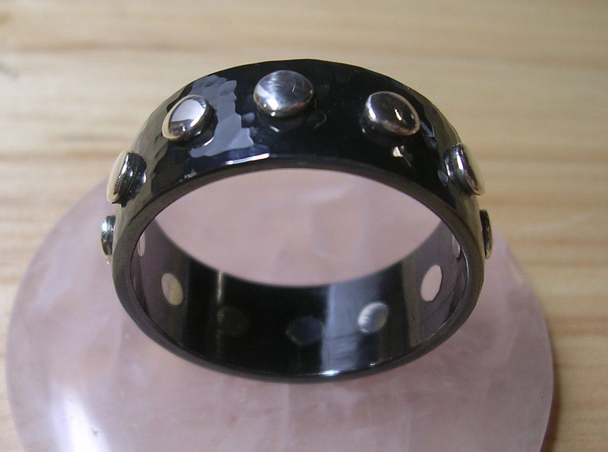 Black Niobium Ring with 12 Sterling Silver Rivets