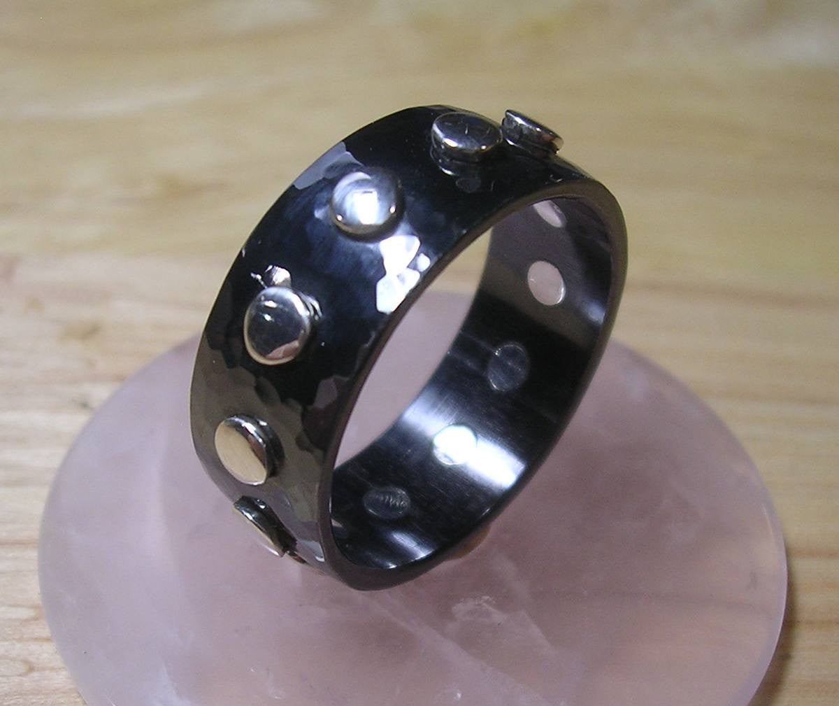 Black Niobium Ring with 12 Sterling Silver Rivets