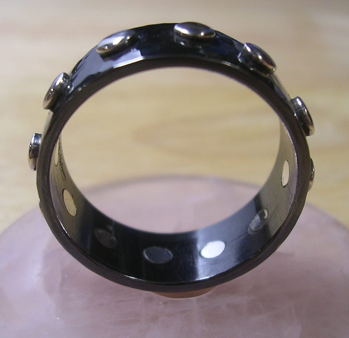 Black Niobium Ring with 12 Sterling Silver Rivets