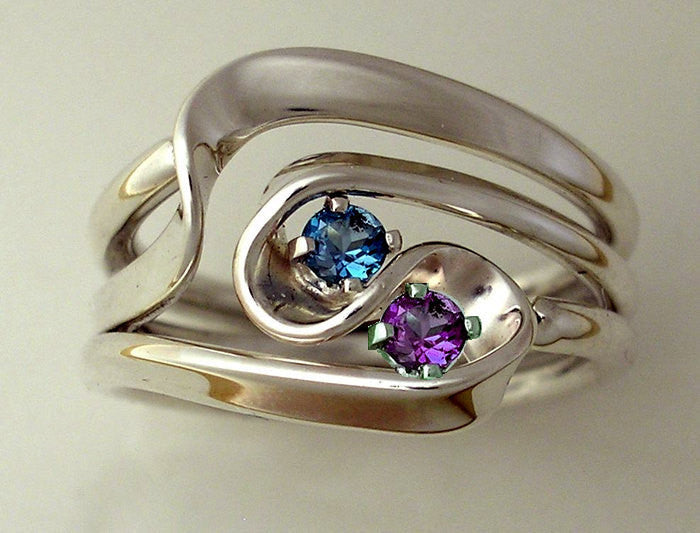 Hand Forged 3 Turn Vortex Energy Ring™ with Blue Topaz and Alexandrite