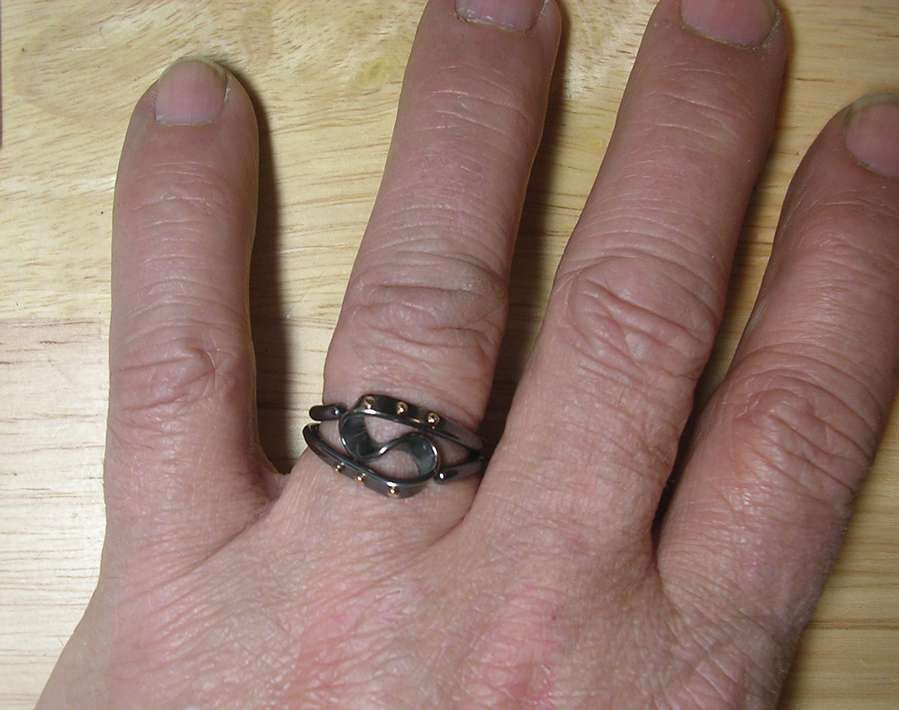 Blackened Niobium Steampunk Vortex Energy Ring™ with 14k Gold Rivets