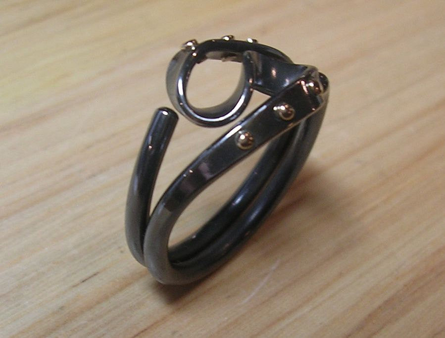 Blackened Niobium Steampunk Vortex Energy Ring™ with 14k Gold Rivets