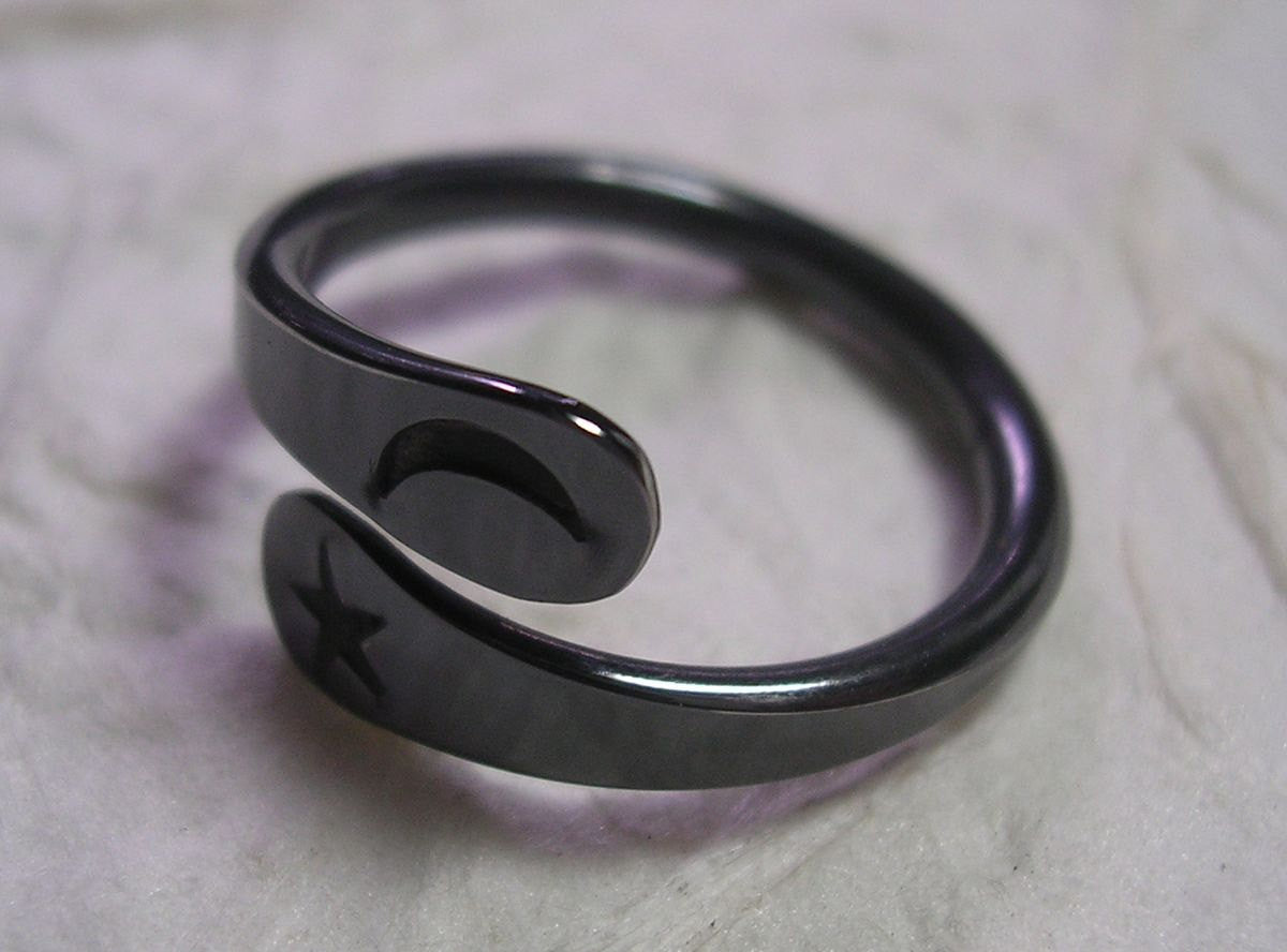 Black Niobium Moon Star Ring Hand Forged