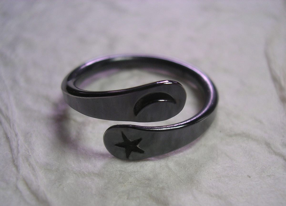 Black Niobium Moon Star Ring Hand Forged