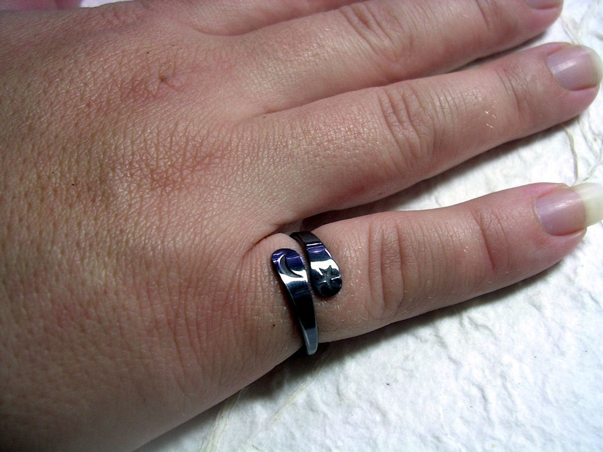Black Niobium Moon Star Ring Hand Forged