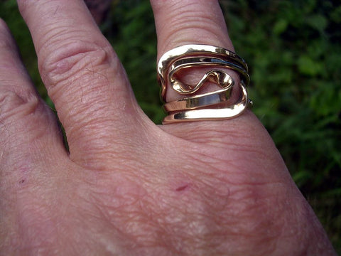 Tesla Inspired Silver, 14k Yellow Gold and Copper Vortex Energy Ring™.