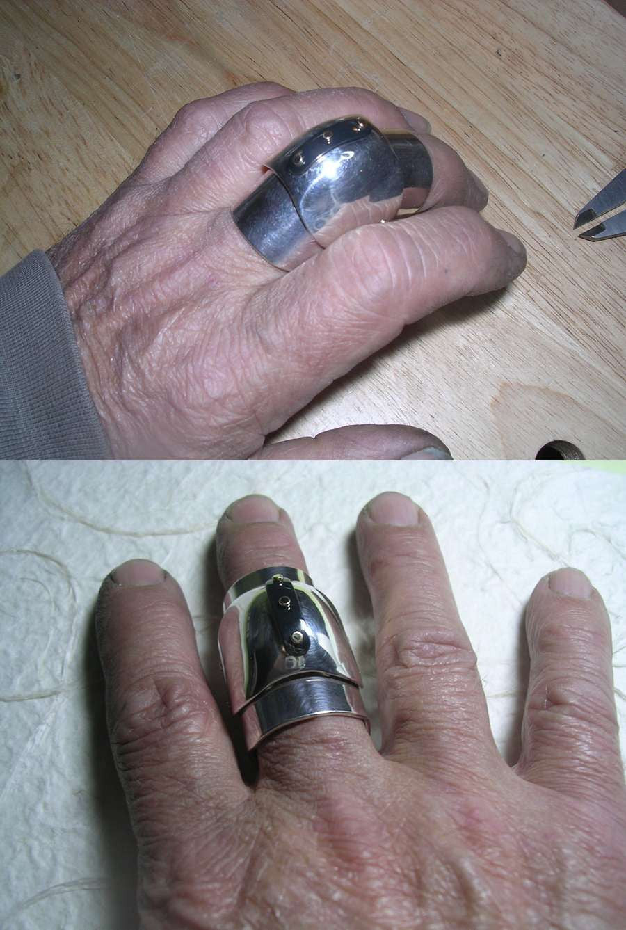 Articulated Knuckle Ring In Sterling, Brass and Blackened Niobium