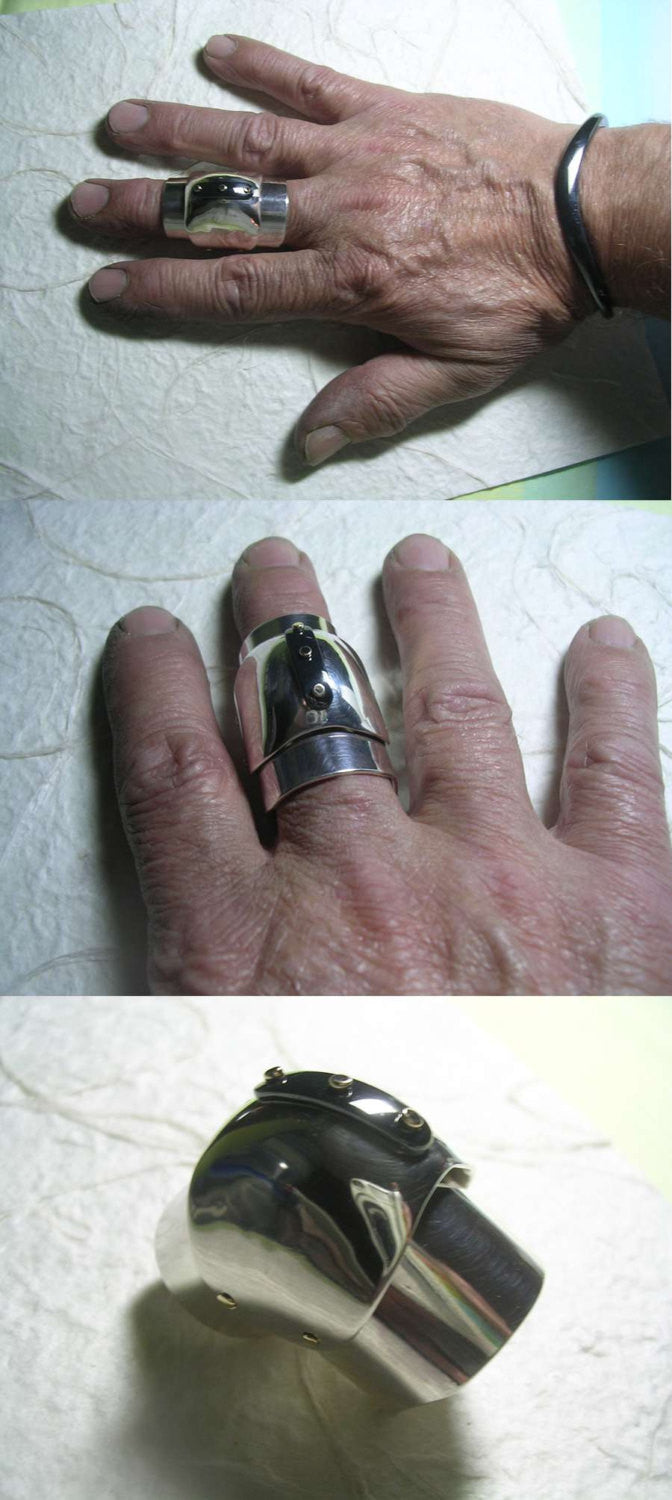 Articulated Knuckle Ring In Sterling, Brass and Blackened Niobium