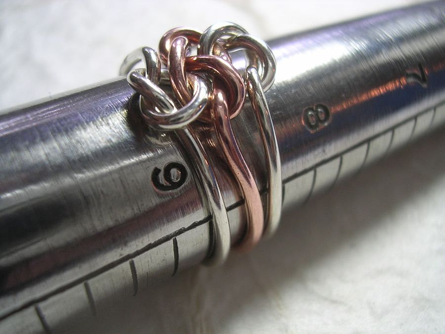 Triple Love Knot Ring in 14k Yellow, Rose and Palladium White Gold