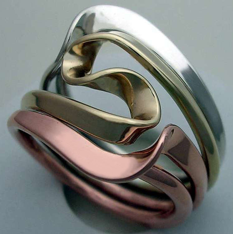 Tesla Inspired Silver, 14k Yellow Gold and Copper Vortex Energy Ring™.