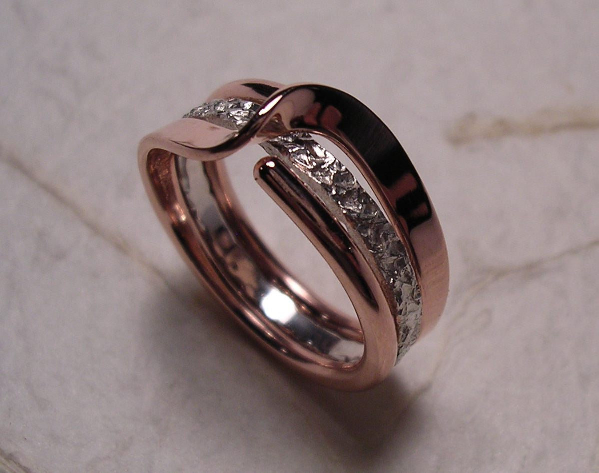 Mock Pavé™ Textured Sterling Band Within A Copper Wave Energy Ring