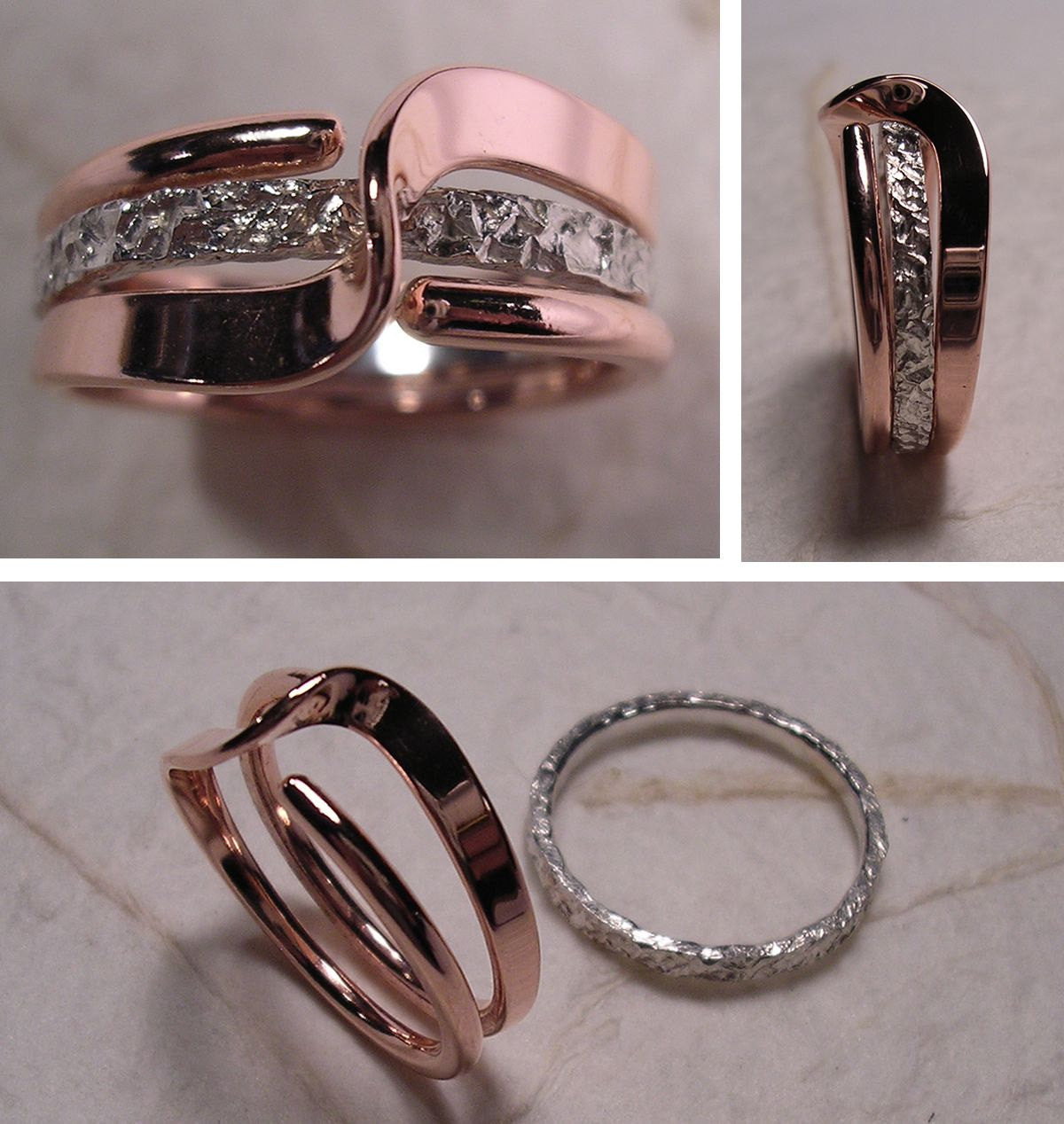 Mock Pavé™ Textured Sterling Band Within A Copper Wave Energy Ring