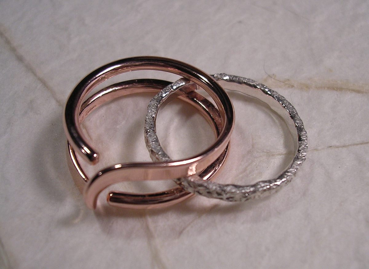 Mock Pavé™ Textured Sterling Band Within A Copper Wave Energy Ring