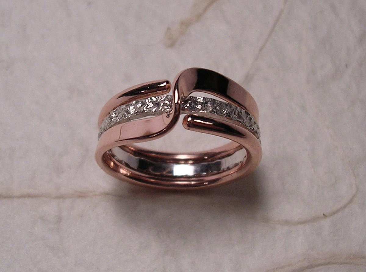 Mock Pavé™ Textured Sterling Band Within A Copper Wave Energy Ring