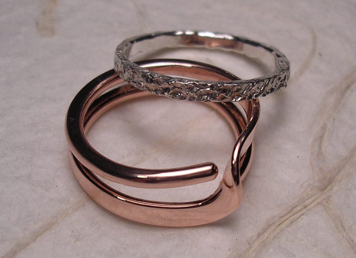 Mock Pavé™ Textured Sterling Band Within A Copper Wave Energy Ring