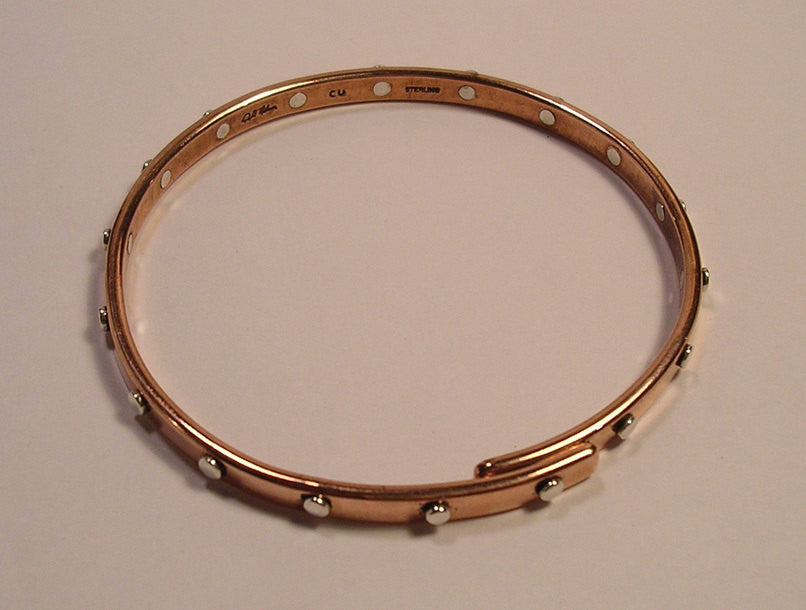 Pure Copper Bangle with 18 Sterling Silver Rivets