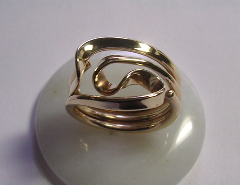 Double Love Knot Ring in Solid 14K Yellow Gold & Sterling Silver - 16 Gauge - Gold Love Knot Ring