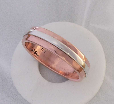 Tesla Inspired Silver, 14k Yellow Gold and Copper Vortex Energy Ring™.