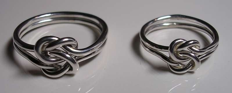 2 Double Love Knot Rings in Sterling Silver 16gauge and 18gauge
