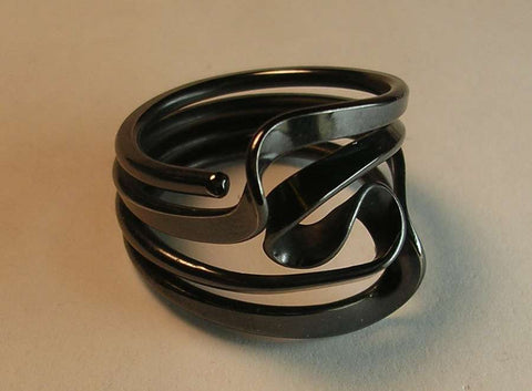 Blackened Niobium Steampunk Vortex Energy Ring™ with 14k Gold Rivets
