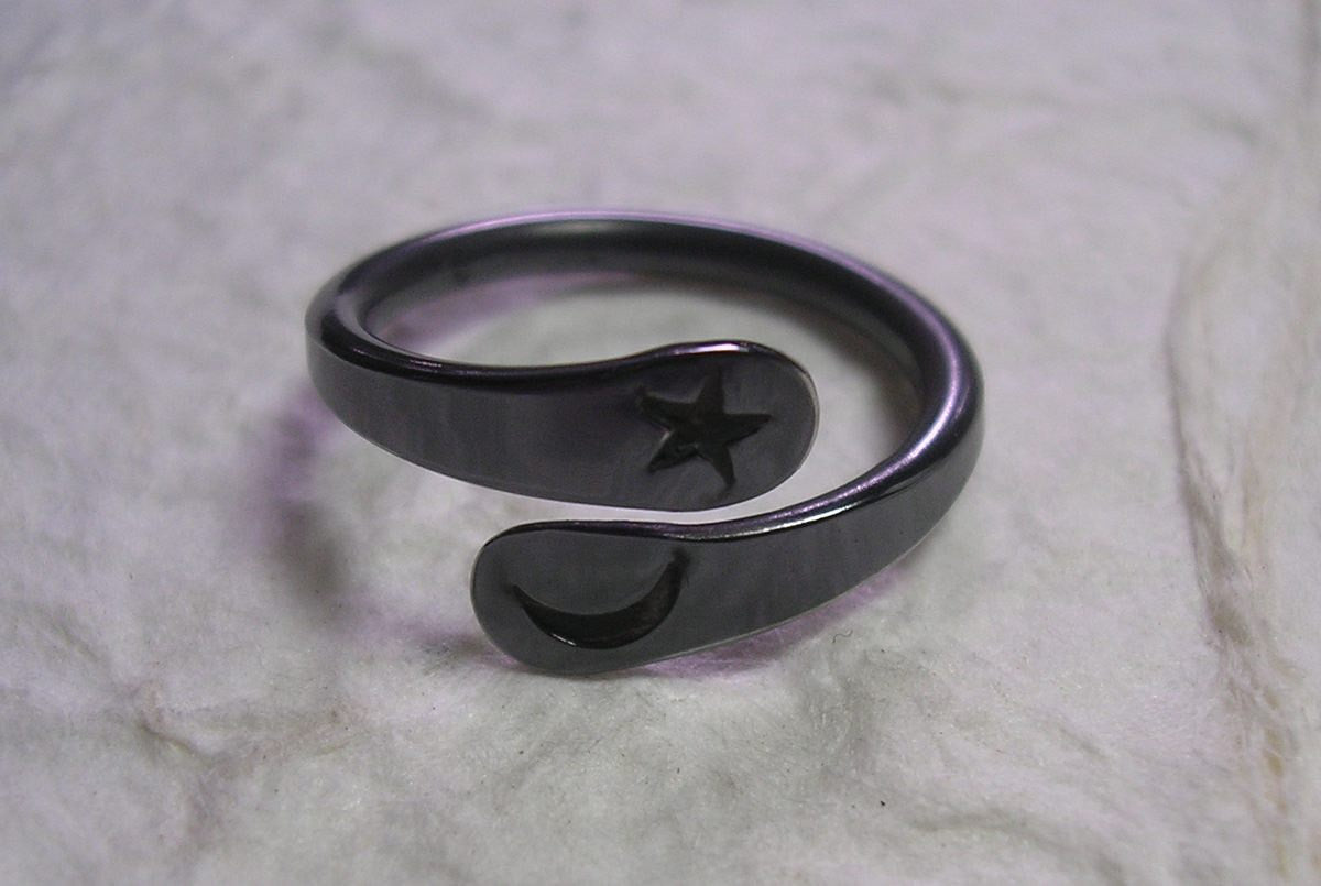 Black Niobium Moon Star Ring Hand Forged