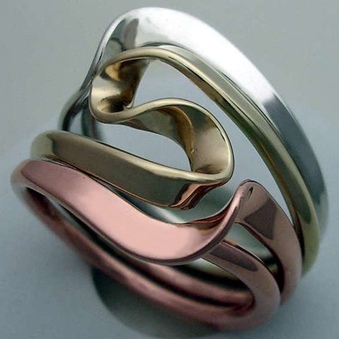 Double Love Knot Ring in Solid 14K Yellow Gold & Sterling Silver - 16 Gauge - Gold Love Knot Ring