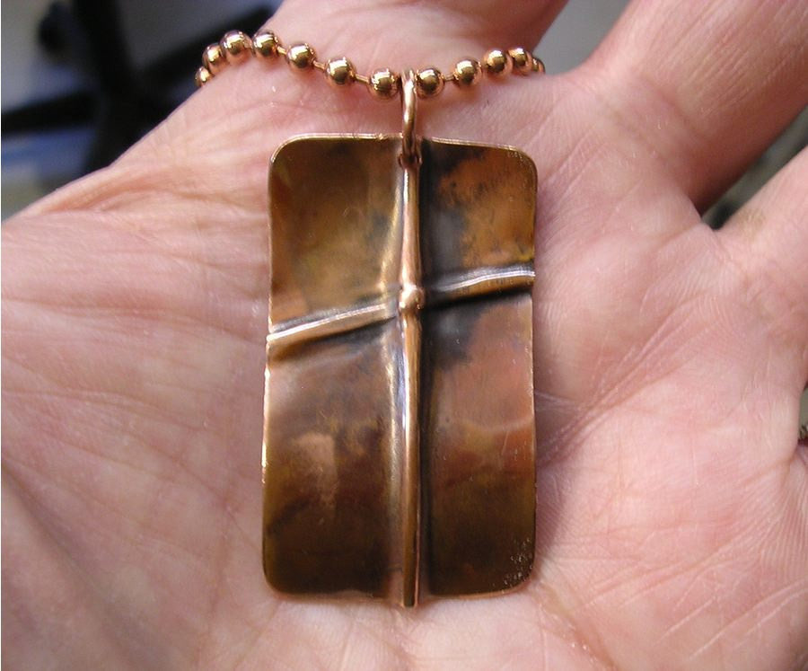 Cross Pendant on Pure Copper - Rugged Cross - Christian Cross - Fold Formed